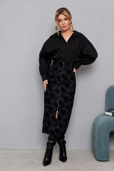 Черная юбка с фактурным рисунком и молнией спереди AMORI 3134 чёрный - фото 4