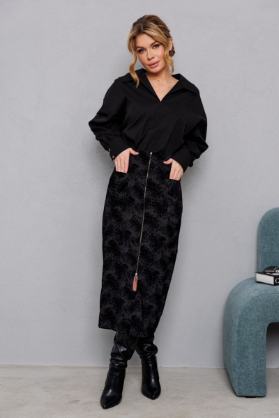 Черная юбка с фактурным рисунком и молнией спереди AMORI 3134 чёрный - фото 3