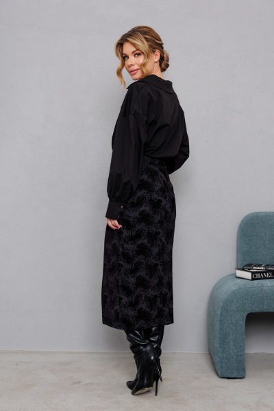 Черная юбка с фактурным рисунком и молнией спереди AMORI 3134 чёрный - фото 6