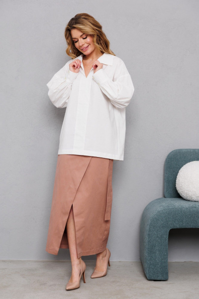 Юбка джинсовая на запах с поясом и пуговицей AMORI 3135 бежевый - фото 2