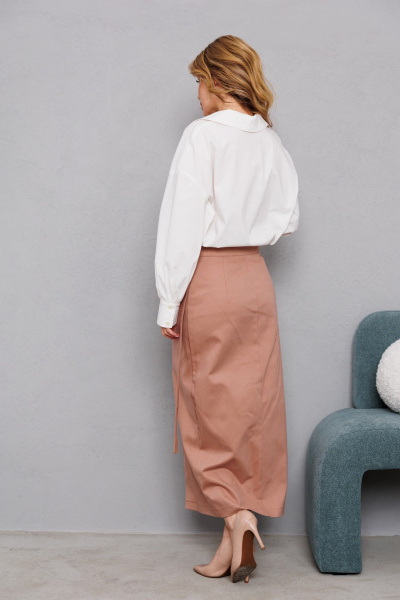 Юбка джинсовая на запах с поясом и пуговицей AMORI 3135 бежевый - фото 5