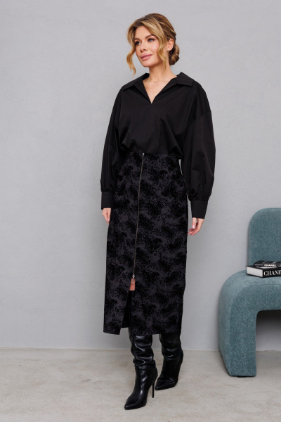 Блуза хлопковая с рукавами и вырезом на груди AMORI 6464 чёрный - фото 5