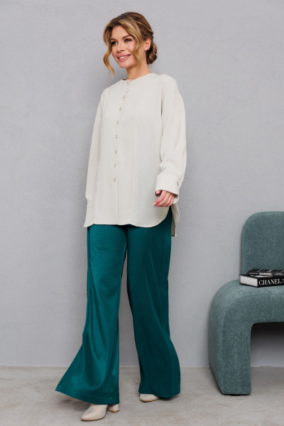 Блуза из текстиля с эффектным цветом оливки AMORI 6465 светлая_оливка - фото 6