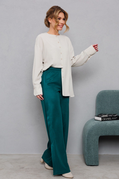 Блуза из текстиля с эффектным цветом оливки AMORI 6465 светлая_оливка - фото 4