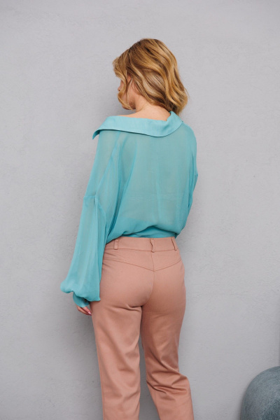 Блуза текстильная с рукавами и широкими манжетами AMORI 6466 бирюза - фото 5