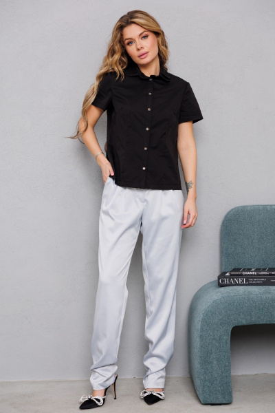 Хлопковая блуза с двухслойным воротником в виде лепестков AMORI 6468 чёрный - фото 4