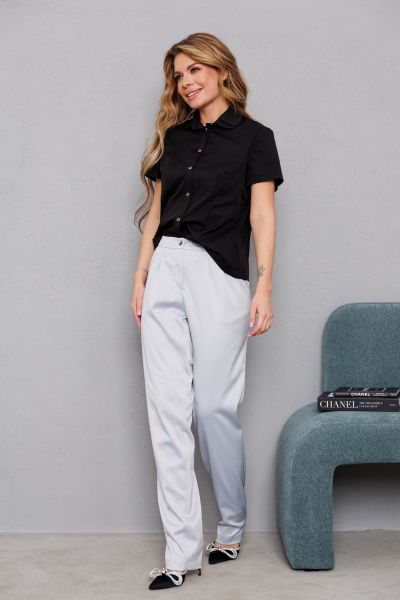 Хлопковая блуза с двухслойным воротником в виде лепестков AMORI 6468 чёрный - фото 2