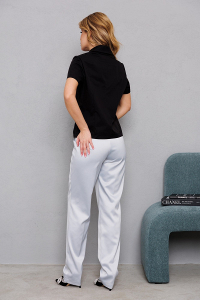 Хлопковая блуза с двухслойным воротником в виде лепестков AMORI 6468 чёрный - фото 6