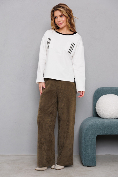 Блуза трикотажная из хлопка с контрастной отделкой AMORI 6471 молоко - фото 4