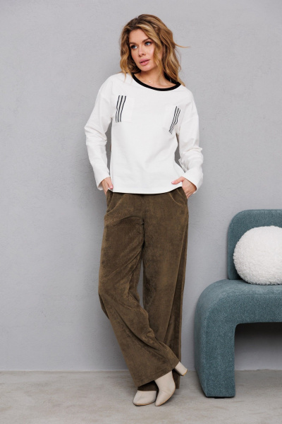 Блуза трикотажная из хлопка с контрастной отделкой AMORI 6471 молоко - фото 3