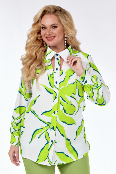 Блуза из нежной ткани с бантовой складкой и асимметричным низом Элль-стиль 2265а/4 лайм_принт - фото 1