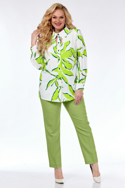 Блуза из нежной ткани с бантовой складкой и асимметричным низом Элль-стиль 2265а/4 лайм_принт - фото 4