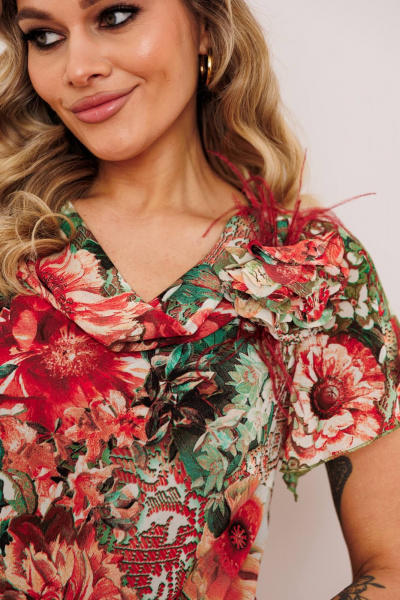 Платье из шифона и текстиля с съемным жакетом и декоративным цветком Мода Юрс 2823 олива - фото 8