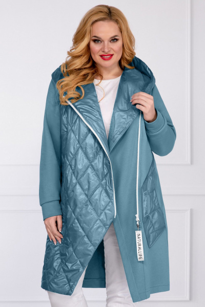 Демисезонный кардиган из двух видов ткани с капюшоном БагираАнТа 776 темно-голубой - фото 1