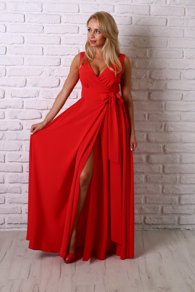Платье с запахом для вечерних выходов и мероприятий Avila 0632 красный - фото 2