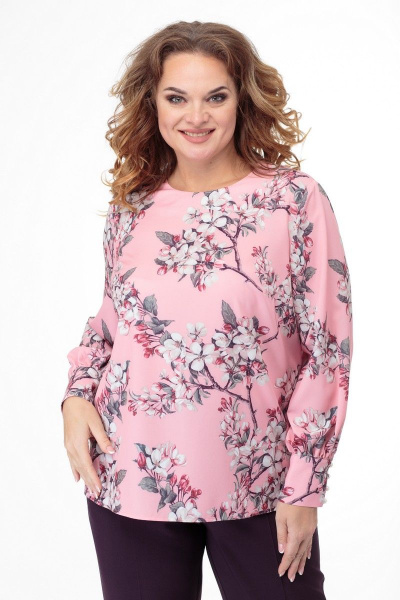 Блуза прямого силуэта с цветочным принтом, демисезон Anelli 730 сакура - фото 12