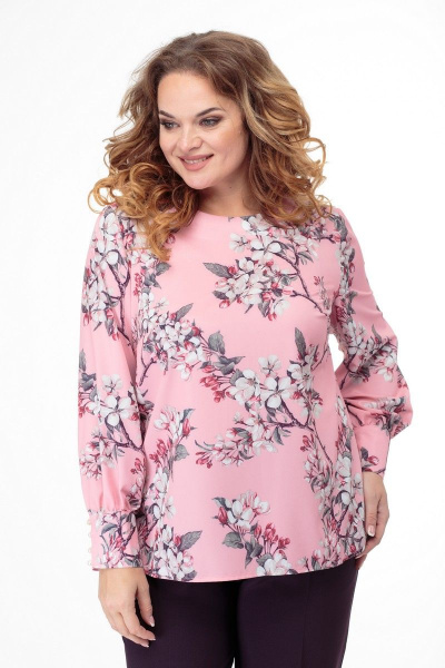 Блуза прямого силуэта с цветочным принтом, демисезон Anelli 730 сакура - фото 2