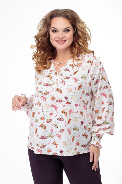 Блуза свободного силуэта с шнуровкой, демисезон Anelli 941 красные_бабочки - фото 8