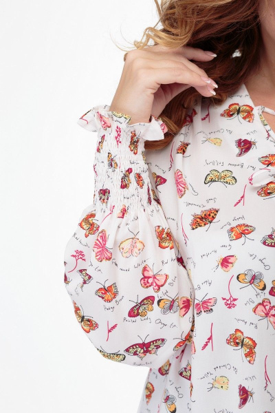 Блуза свободного силуэта с шнуровкой, демисезон Anelli 941 красные_бабочки - фото 7