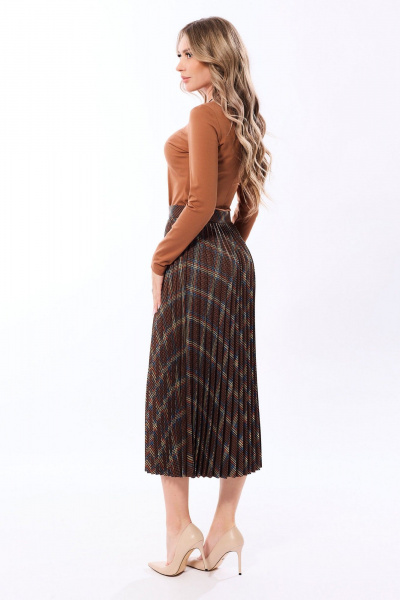 Демисезонная блуза и юбка плиссированные со складками Golden Valley 6679-1 коричневый - фото 2