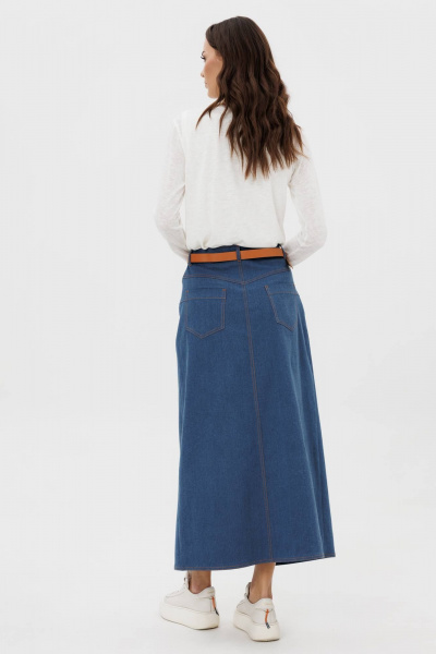 Джинсовая юбка-А-силуэт макси с разрезом и карманами Fantazia Mod 5085 - фото 5