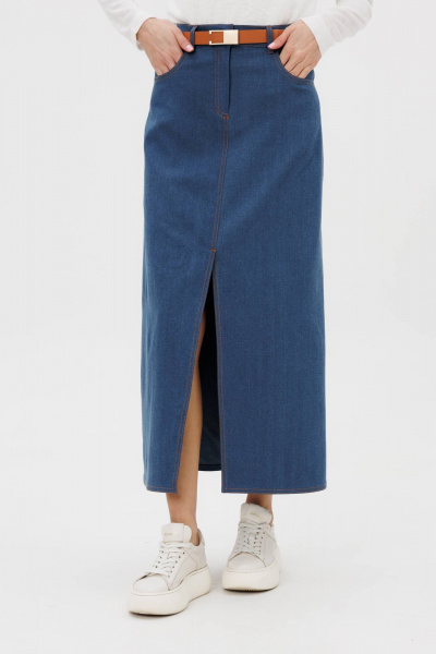 Джинсовая юбка-А-силуэт макси с разрезом и карманами Fantazia Mod 5085 - фото 4