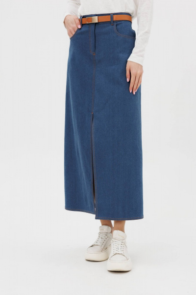 Джинсовая юбка-А-силуэт макси с разрезом и карманами Fantazia Mod 5085 - фото 3