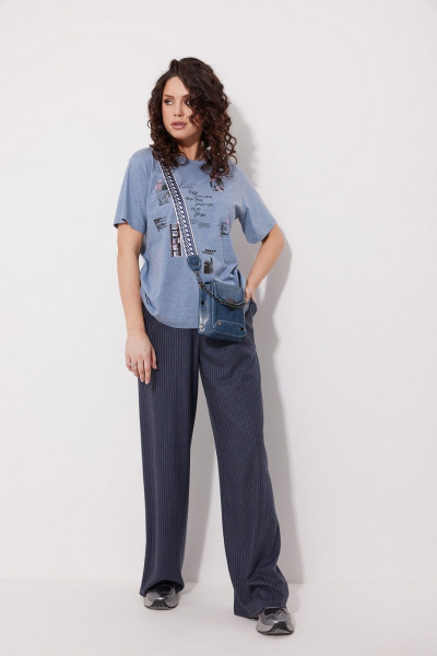 Круглогодичная футболка полуприлегающего силуэта из хлопка MG Wear 2261 синий_меланж - фото 1