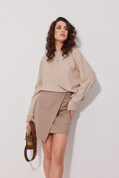 Юбка бежевый А-силуэт с запахом и подкладкой для офиса MG Wear 3106 бежевый - фото 6