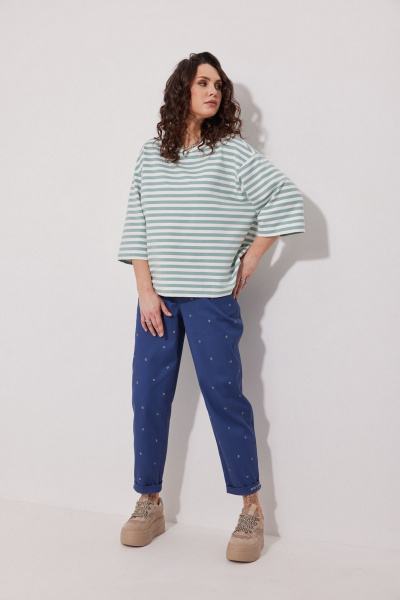 Модные брюки-бананы из джинса с карманами и подворотом MG Wear 4145 синий - фото 8