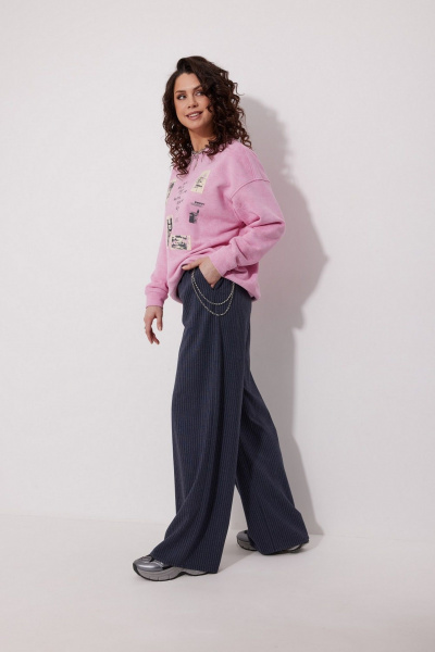 Брюки в расслабленном стиле из текстиля с эластаном и съемной цепочкой MG Wear 4148 синяя_полоска - фото 1