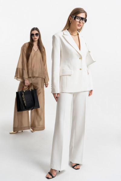 Деловой костюм женский с приталенным жакетом и брюками SILVERSPICE S-1528 молоко - фото 13