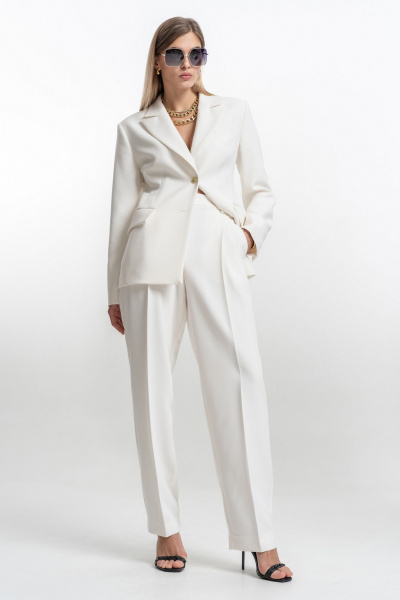 Молочный костюм: свободные брюки и жакет из текстиля с складками SILVERSPICE S-1529 молоко - фото 7