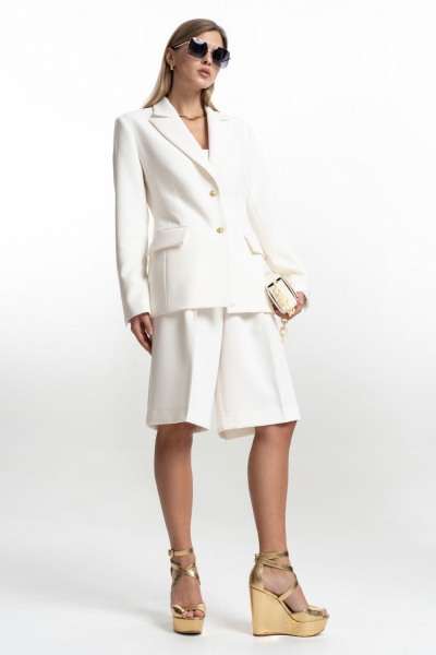 Демисезонный костюм женский жакет и шорты в стиле кэжуал SILVERSPICE S-1530 молоко - фото 9