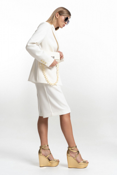 Жакет и платье молочного цвета с классическим силуэтом SILVERSPICE S-2528 молоко - фото 10