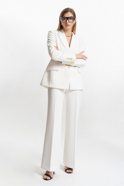 Белые текстильные брюки с заутюженными стрелками и высокой посадкой SILVERSPICE S-3413 - фото 5