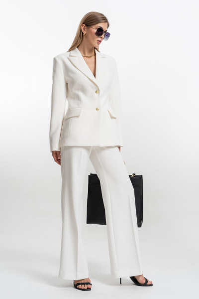 Белые текстильные брюки с заутюженными стрелками и высокой посадкой SILVERSPICE S-3413 - фото 4