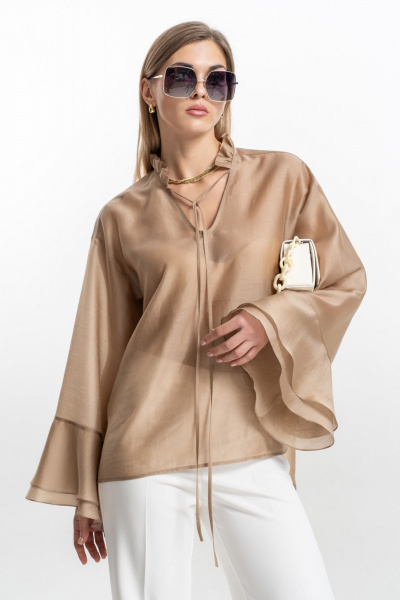 Блуза из легкого текстиля с рюшей и длинным рукавом SILVERSPICE S-7509 - фото 13