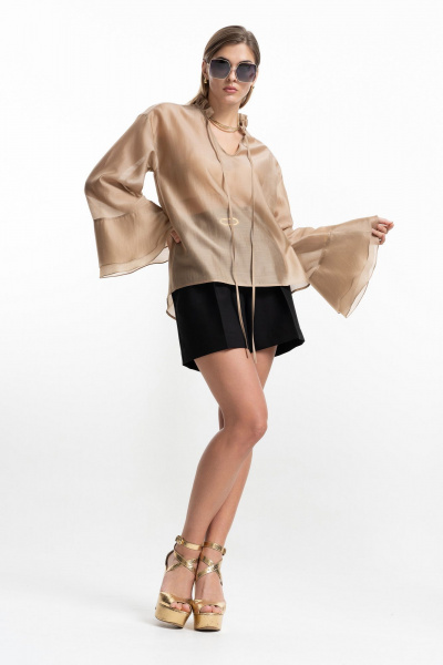 Блуза из легкого текстиля с рюшей и длинным рукавом SILVERSPICE S-7509 - фото 2