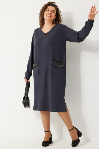Платье из трикотажа с V-образным вырезом и металлизированной тесьмой BegiModa 1044 графит - фото 6