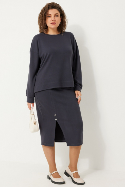 Комплект из трикотажного свитшота и юбки с металлическими элементами BegiModa 3086 графит - фото 8