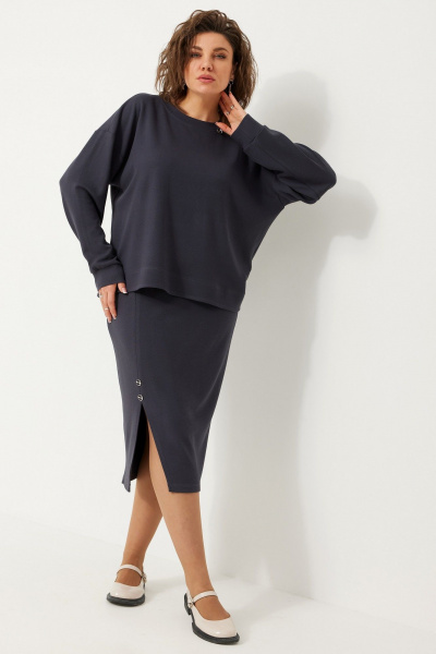 Комплект из трикотажного свитшота и юбки с металлическими элементами BegiModa 3086 графит - фото 6