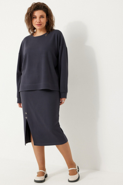 Комплект из трикотажного свитшота и юбки с металлическими элементами BegiModa 3086 графит - фото 4