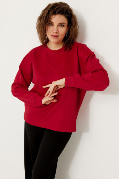 Свободный демисезонный свитшот из трикотажа для повседневных образов BegiModa 4116 алый - фото 7