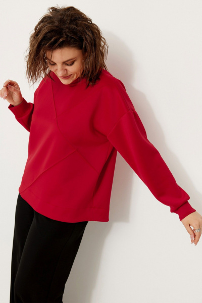 Свободный демисезонный свитшот из трикотажа для повседневных образов BegiModa 4116 алый - фото 6
