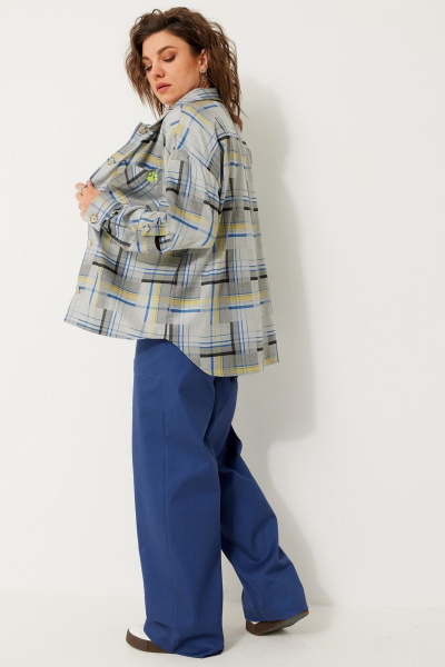 Мультиколор оверсайз рубашка из текстиля для многослойных образов BegiModa 4117 синий неон - фото 8