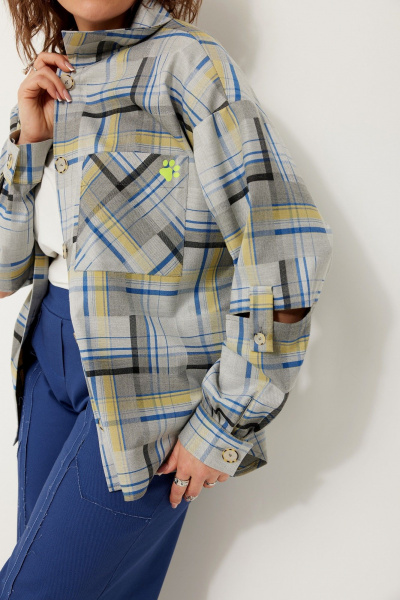 Мультиколор оверсайз рубашка из текстиля для многослойных образов BegiModa 4117 синий неон - фото 7