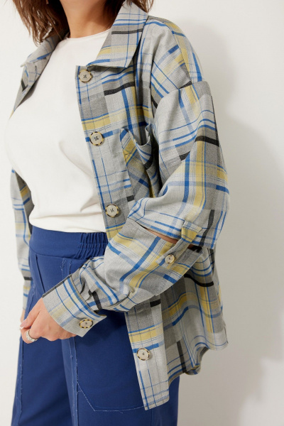 Мультиколор оверсайз рубашка из текстиля для многослойных образов BegiModa 4117 синий неон - фото 6