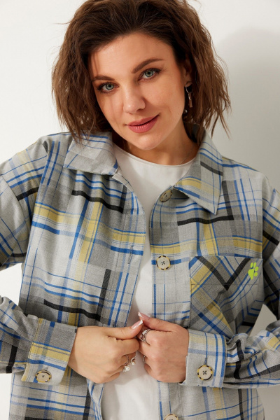 Мультиколор оверсайз рубашка из текстиля для многослойных образов BegiModa 4117 синий неон - фото 5