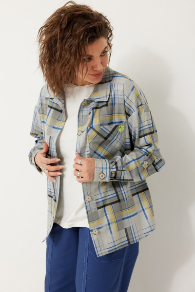 Мультиколор оверсайз рубашка из текстиля для многослойных образов BegiModa 4117 синий неон - фото 4